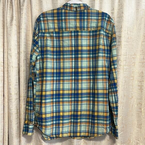 Woolrich Blue & Yellow Plaid Button Up Top 100% Organic Cotton Men's Size Large! - Picture 5 of 8